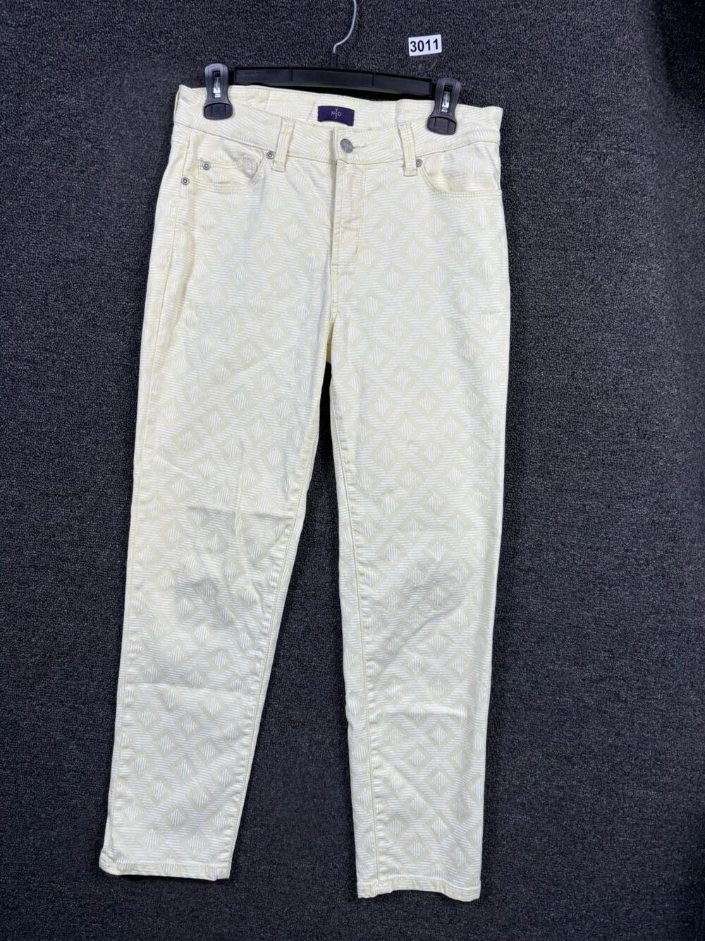 NYDJ Ankle Skinny Diamond Pattern Jeans Womens Size 6 Light Yellow Mid Rise
